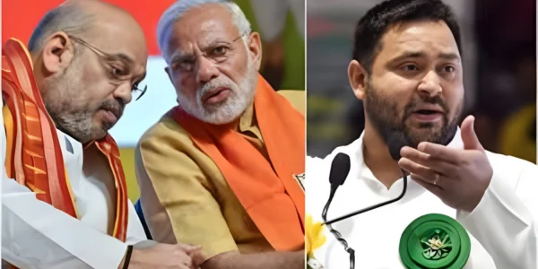 bihar voter rights rally tejashwi yadav aggressive stance among the public challenging two gujaratis