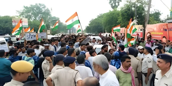 bihar political protest outside bjp office jp nadda left the meeting and ran away to delhi